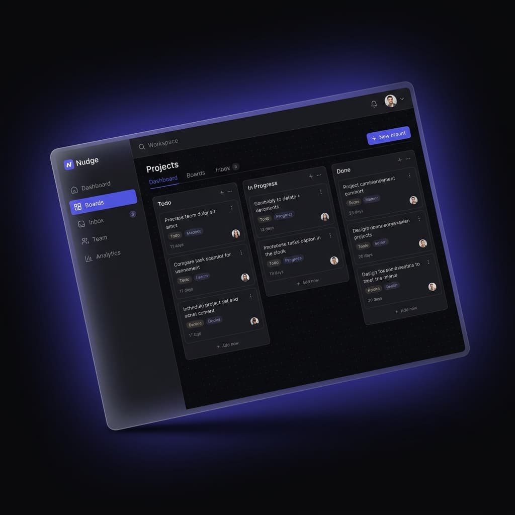 Nudge workspace — task board and team analytics